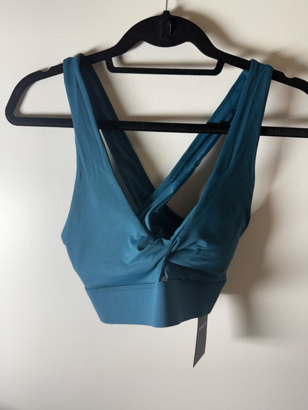 Fabletics Teal Twist-Front Cross-Back Sports Bra